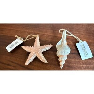 Seashell & Starfish Christmas Ornaments Beach Theme Set of 2 NEW w/ Tags!
